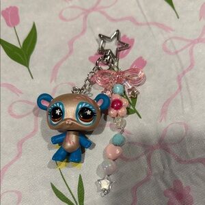 Cute Metallic Bear Keychain/Purse Charm with Pastel Beads/Handmade LPS